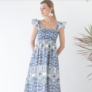 The Lucky Knot Chatham Eyelit MIDI Dress (Sunday Up) Size Large - New with tags